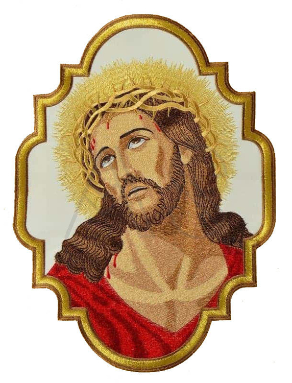 Bestickte Applikation "Jesus leidet"